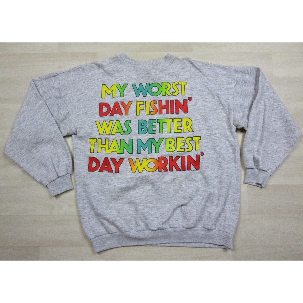Vintage 90s Sun Sportswear Fishing Sweatshirt (XL) Dad Grandpa Humor Funny
